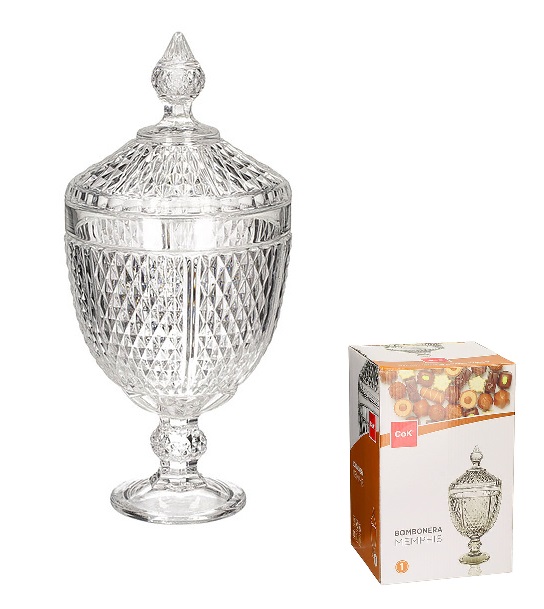 Scatola Bomboniera in Vetro Memphis con Piede 15 x h.33 cm