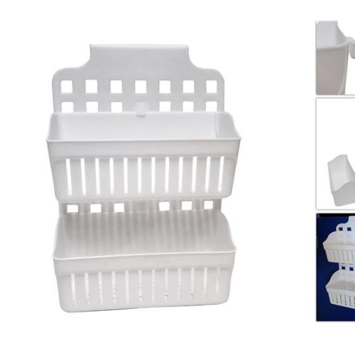 Mensola Portaoggetti da Parete in Plastica 2 Posti Bianca 36 x 25 x 11 cm - immagine 1