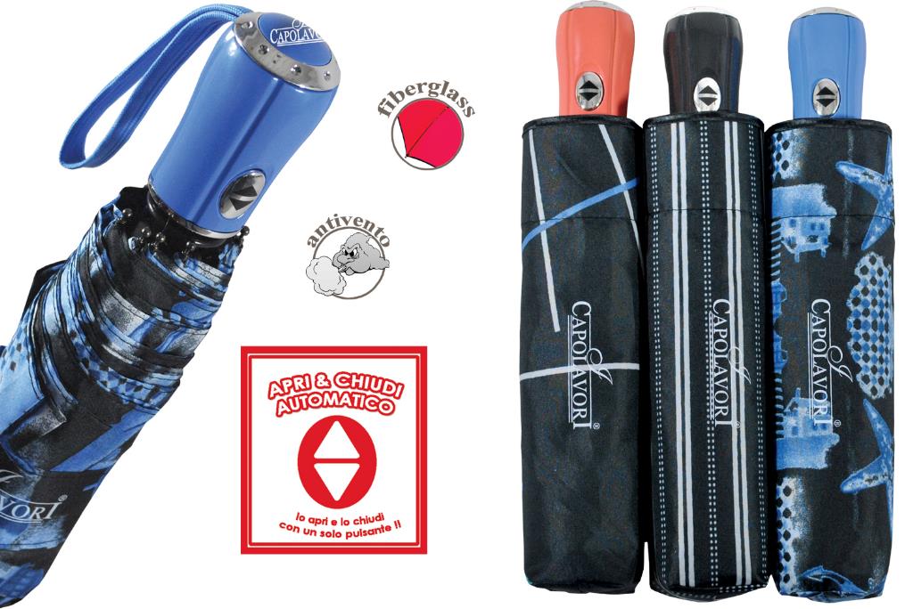 Ombrello da Pioggia Antivento apri&chiudi lusso pongee fantasia