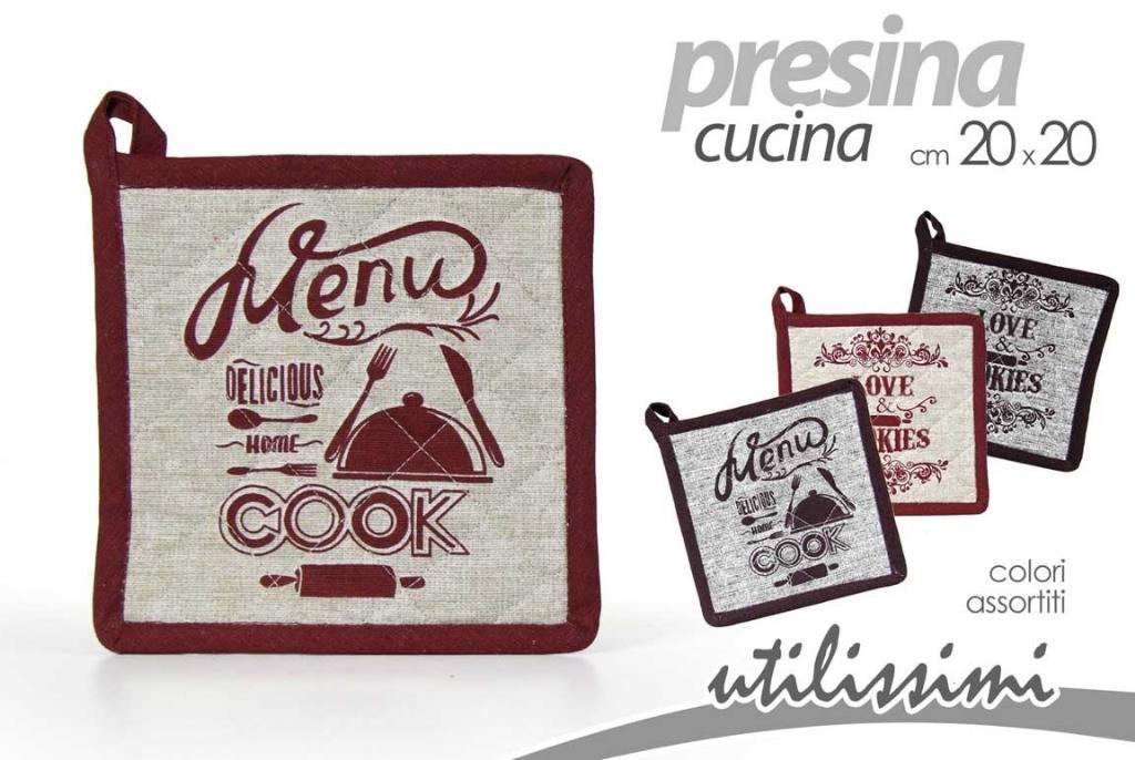 1 Pezzo Presina da Cucina in Cotone Menu’ Quadrata 20 x 20 cm 3 Colori