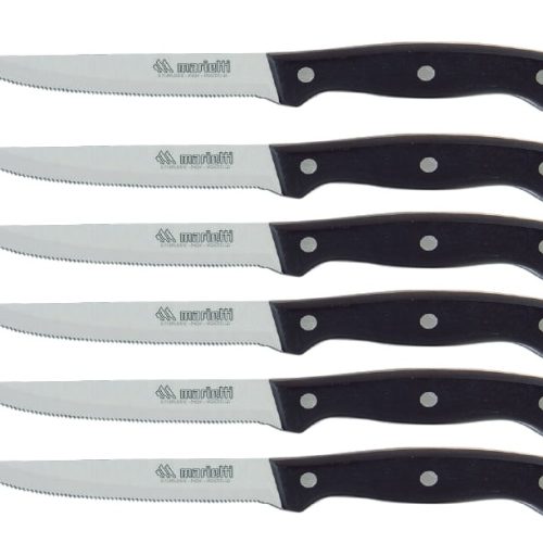 Set 6 Coltelli da Tavola Bistecca Lama Seghettata Horeca Nero Marietti - immagine 1