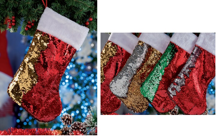 Calza di natale con Paillettes cambio colore 20 x 45 cm 4 colori