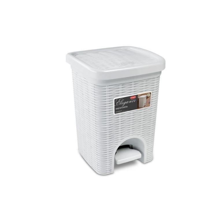 Pattumiera A Pedale In Rattan 6 Litri - Bianco Classico - Con Inserto Estraibile In Plastica Per Bagno, Cucina, Ufficio - 20,5x20,5x28 Cm