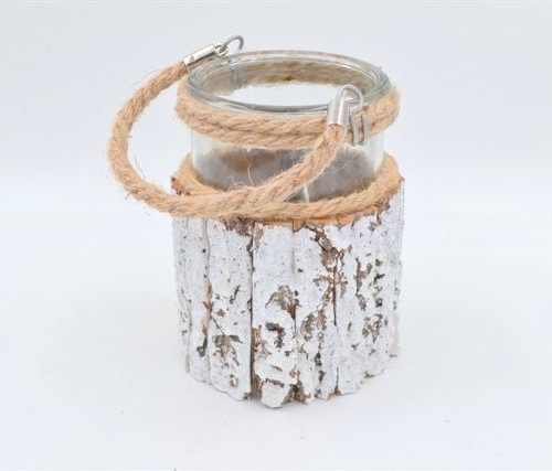 Lanterna Portacandela decorativa natale in vetro e legno 15 x 10 cm - immagine 1