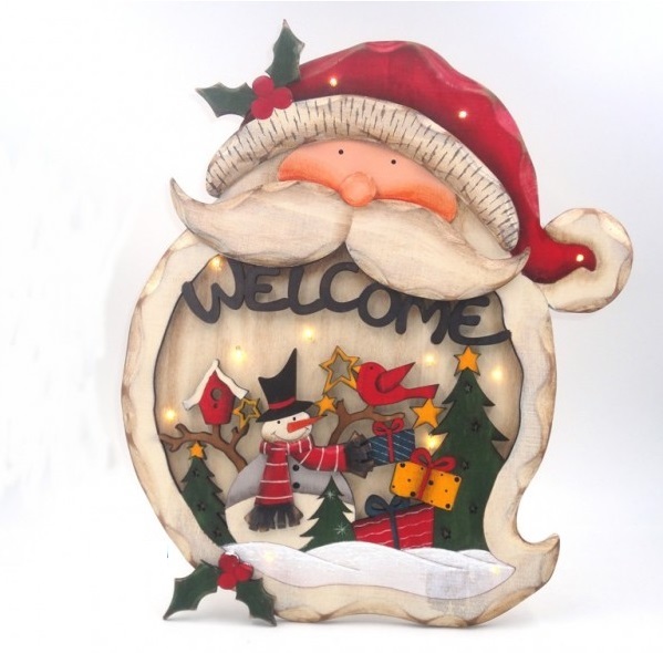 Tavoletta Decorativa Natalizia Casa Babbo natale in legno 27 cm