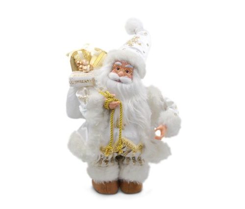 Decorazione Casa Natalizia Babbo Natale con Carillon Bianco 35 cm - immagine 1