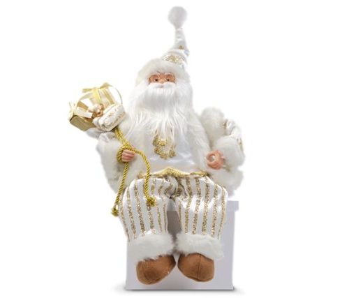 Decorazione Casa Natalizia Babbo Natale Seduto con Carillon Bianco 35 cm - immagine 1