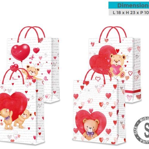 1 Pezzo Busta Regalo Decoro Love 18 x 23 x 10 cm 4 Decori - immagine 1