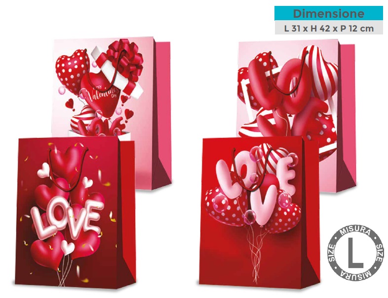 1 Pezzo Busta Regalo Love 31 x 44 x 12 cm 4 Decori
