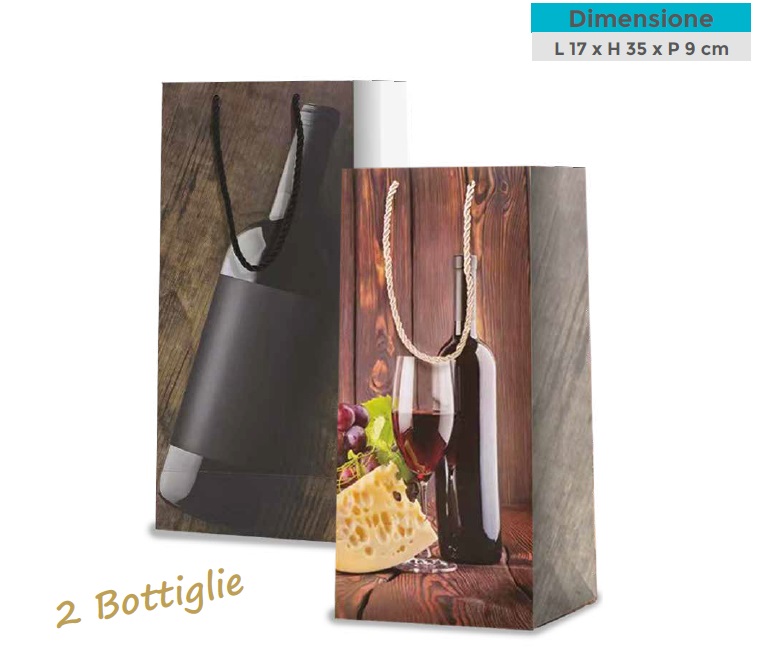 1 Pezzo Busta Regalo Portabottiglia Doppia 17 x 35 x 9 cm 2 Decori