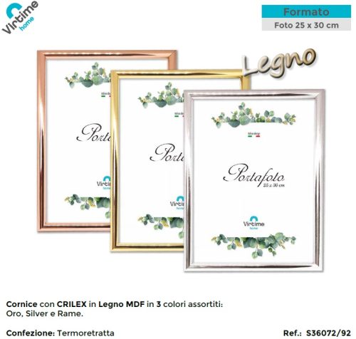 1 Pezzo Cornice Portafoto da Parete in ABS e Legno Cromata 25 x 30 cm 3  Colori –