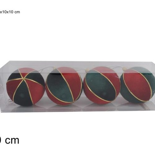 Set 4 Palline Albero di Natale in Velluto Rossa e Verde 10 cm - immagine 1