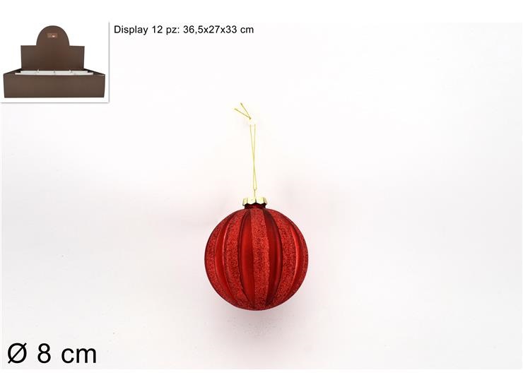1 Pezzo Pallina per Albero di Natale in Vetro Rossa con Glitter 8 cm