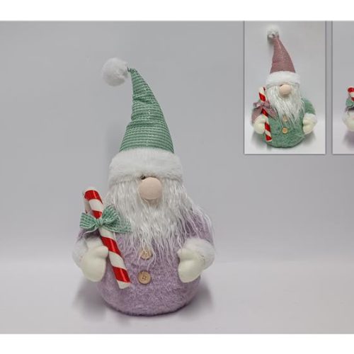 Decorazione Natalizia Babbo Natale con Bastoncino e Pelliccia 50 cm 2 Colori - immagine 1