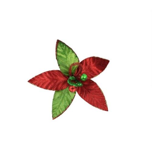 Decorazione Natale Fiore Stelo Giullare con Campanelli 18 cm - immagine 1