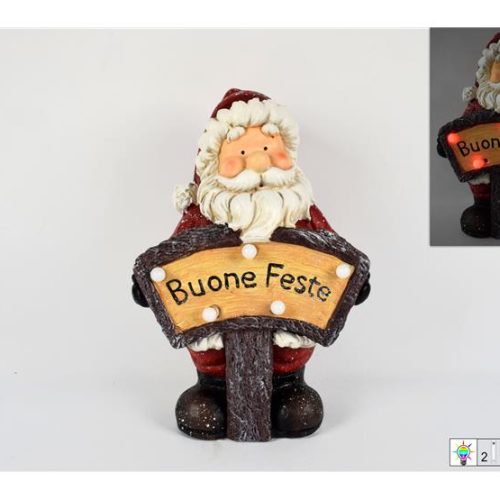 Decorazione Natalizia Babbo Natale con Scritta Buone Feste Luminosa 35 cm - immagine 1