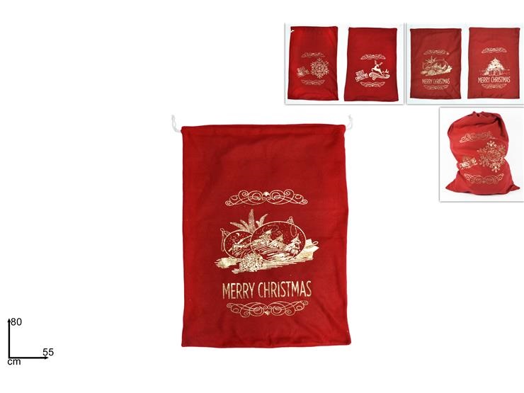 Sacco Portadoni Natalizio Babbo Natale Rosso 55 x 80 cm 3 Decori
