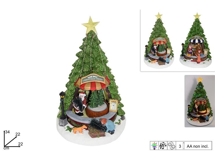 1 Pezzo Giostrina Albero con Babbo Natale Movimento Luci e Musica 2 Decori