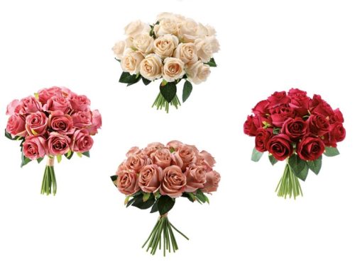 Set Bouquet Fiori Artificiali 18 Fiori Rose 30 cm 4 Colori –