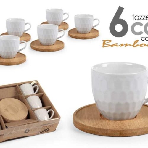 Set 6 Tazzine Tazze da Caffè con Piattino in Bamboo - immagine 1