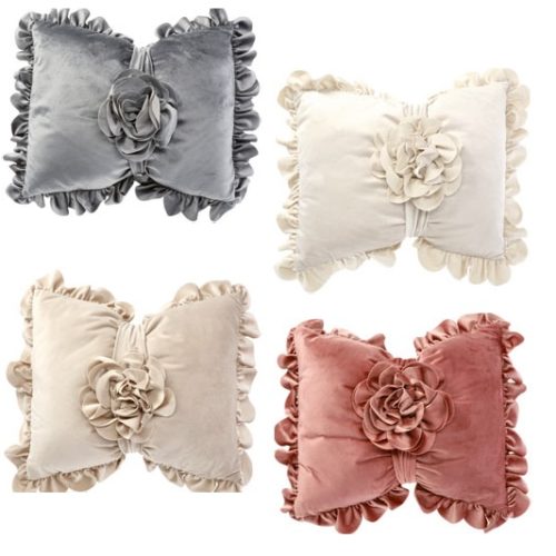 1 Pezzo Cuscino Divano o Letto in Velluto con Nastro e Fiore 44 x 50 cm 4 Colori - immagine 1