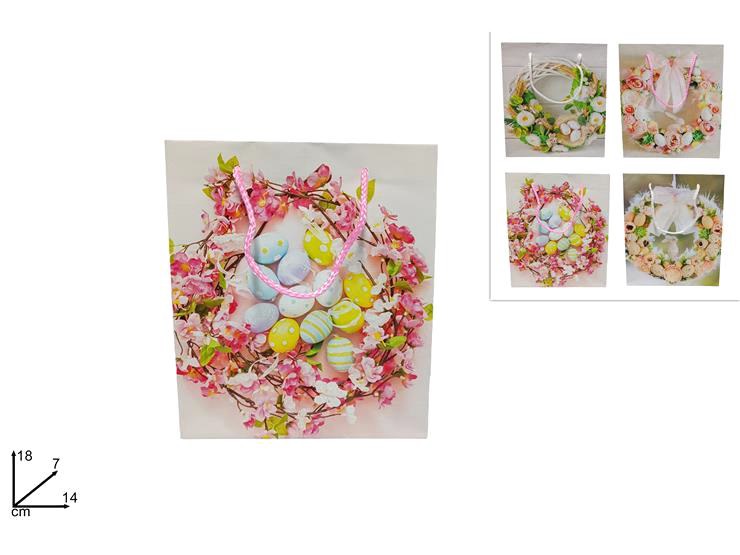 1 Pezzo Busta Regalo Pasquale Pasqua 18 x 14 x 7 cm 4 Decori