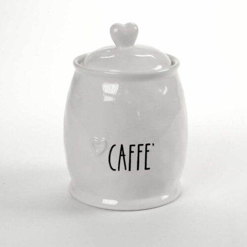 Barattolo Contenitore da Cucina in Ceramica Bianca Cuore Caffè 17 cm - immagine 1