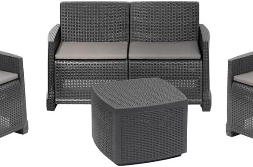 Salotto Slottino da Giardino o Balcone Effetto Rattan Como Antracite 4 Pezzi - immagine 1