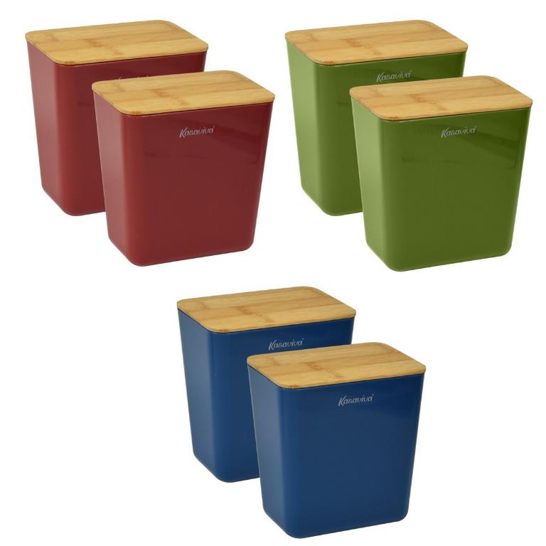 Set 2 Pezzi Barattolo da Cucina Premium Kyoto Tappo in Bamboo 1 Litro 3 Colori
