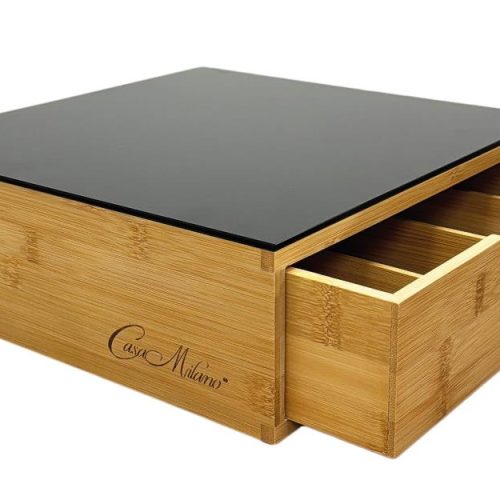 Cassetto Porta Cialde o Capsule in Bamboo e Vetro 31 x 30 x 10 cm - immagine 1