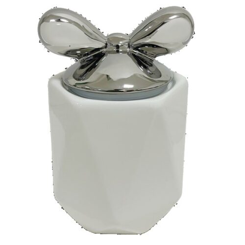 1 Pezzo Barattolo da Cucina in Porcellana con Fiocco Bianco e Argento 1100 ml - immagine 1