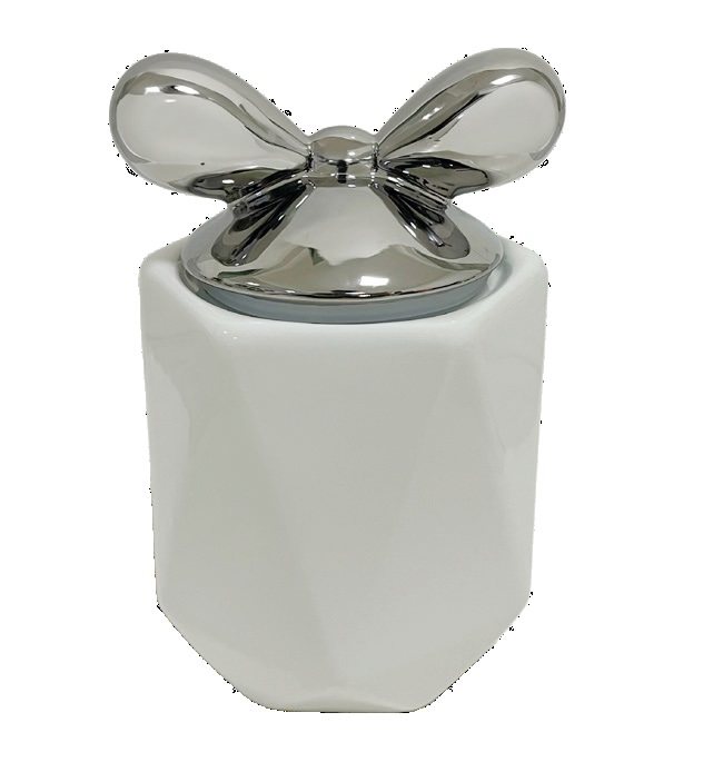 1 Pezzo Barattolo da Cucina in Porcellana con Fiocco Bianco e Argento 2700 ml