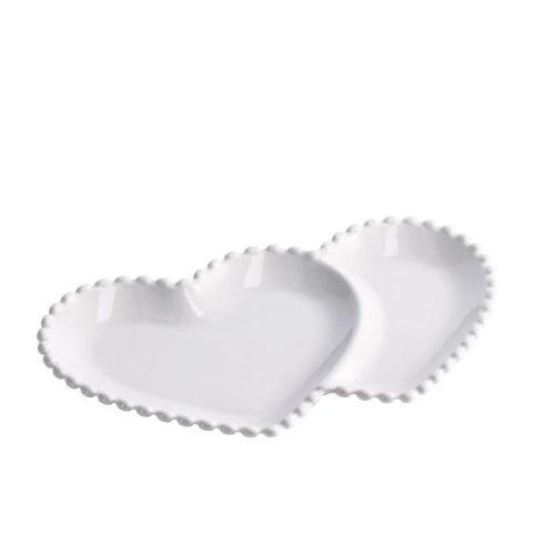 Piatto Vassoio in Ceramica Forma Cuore Bianco 31 x 18,5 cm - immagine 1