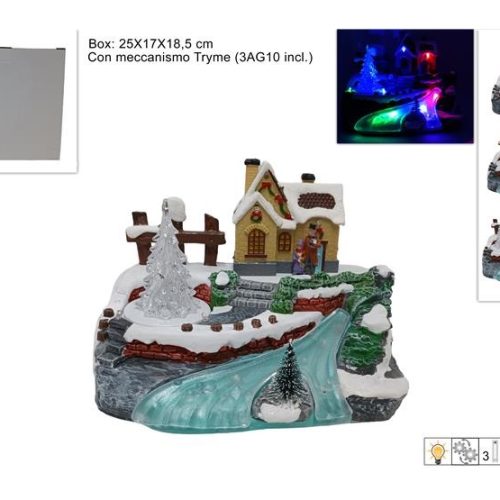 Giostra Natale Natalizia Casa sul Lago con Movimento Musica e Luci - immagine 1