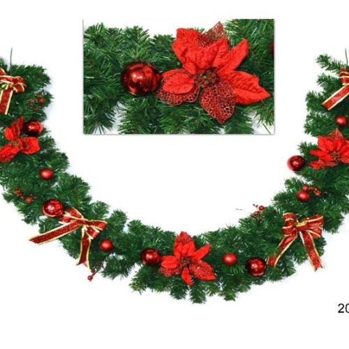 Decorazione Natale Natalizia Ghirlanda Addobbata Rossa 200 cm - immagine 1
