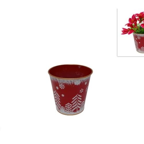 Vaso Porta Pianta Decorativa Natalizia Natale in Metallo 10,5 cm - immagine 1