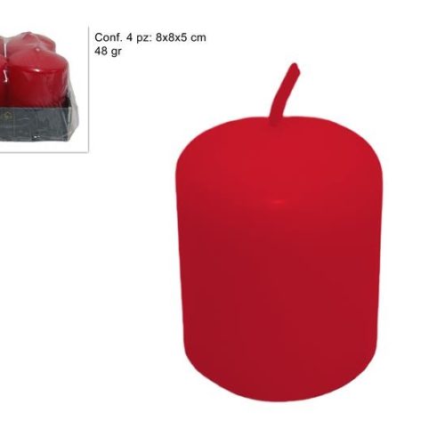 Set 4 Pezzi Candele Cilindriche Natalizie Natale Rosse 48 grammi 5 x 4 cm - immagine 1