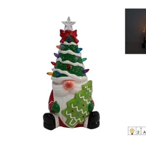 Decorazione Natalizia Alberello Babbo Natale in Ceramica con Luci 25 cm - immagine 1