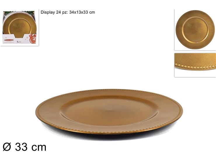 1 Pezzo Sottopiatto da Tavola in PP Puntinato Oro 33 cm