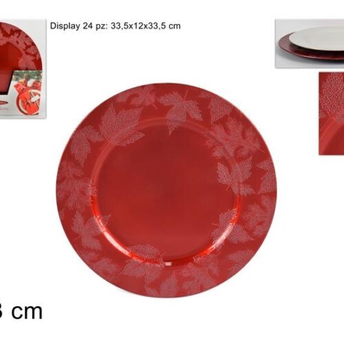 1 Pezzo Sottopiatto Natalizio in Plastica Foglie Rosso 33 cm - immagine 1