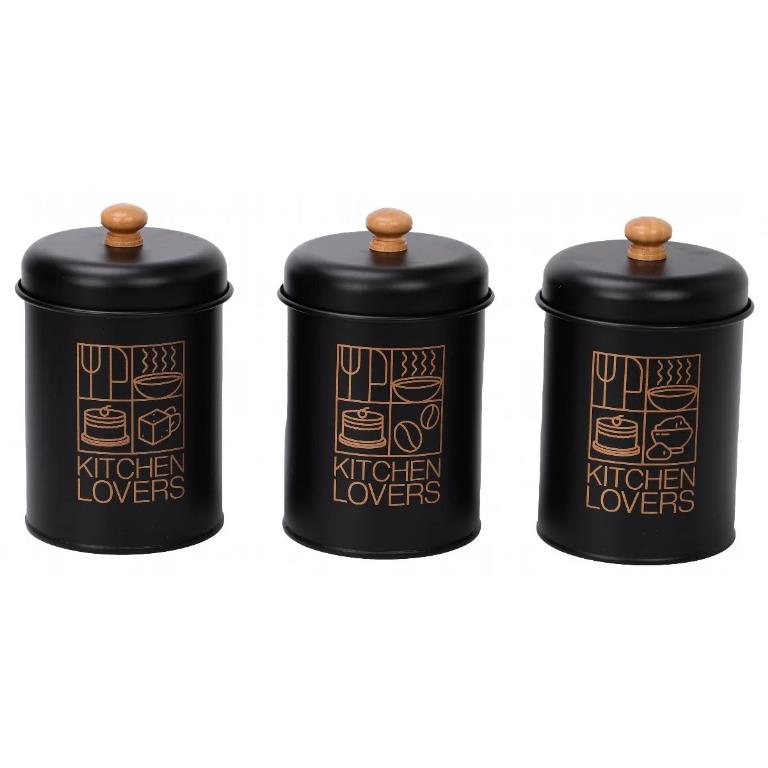 1 Pezzo Barattolo da Cucina in Metallo Black 1000 cc 3 Decori Disponibili