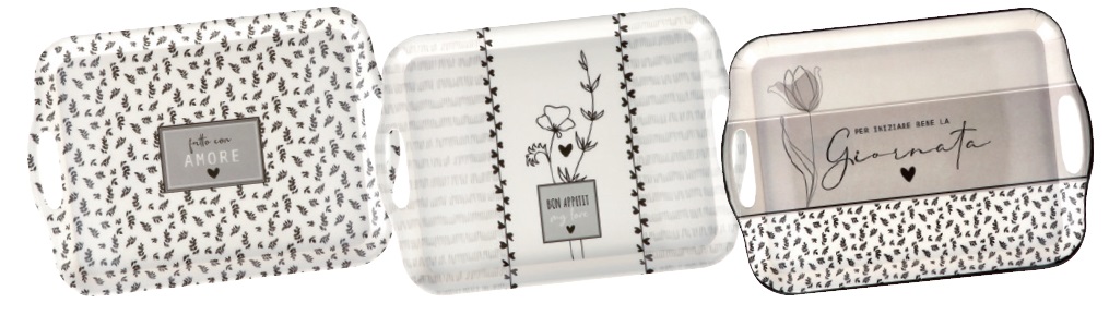 1 Pezzo Vassoio Rettangolare in Plastica Decorato 42 x 29 x 2,5 cm 3 Decori