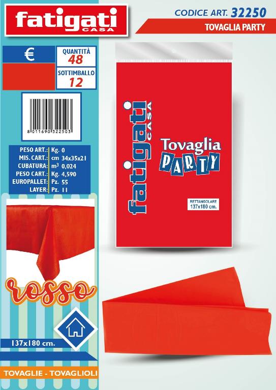 TOVAGLIA MONOUSO PARTY TNT 180x137cm ROSSO 32250 FATIGATI