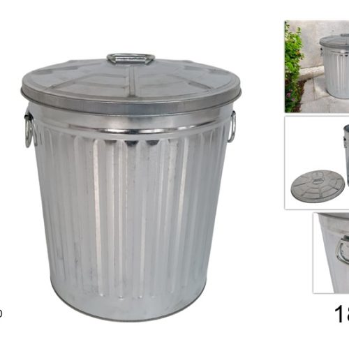 BIDONE METALLO ZINCATO C/COP. 18 litri H. 35cm Diam. 30cm DS - immagine 1