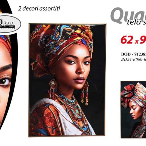 QUADRO TELA SU LEGNO DONNA AFRICANA 62x92x4cm 912382 GICOS - immagine 1