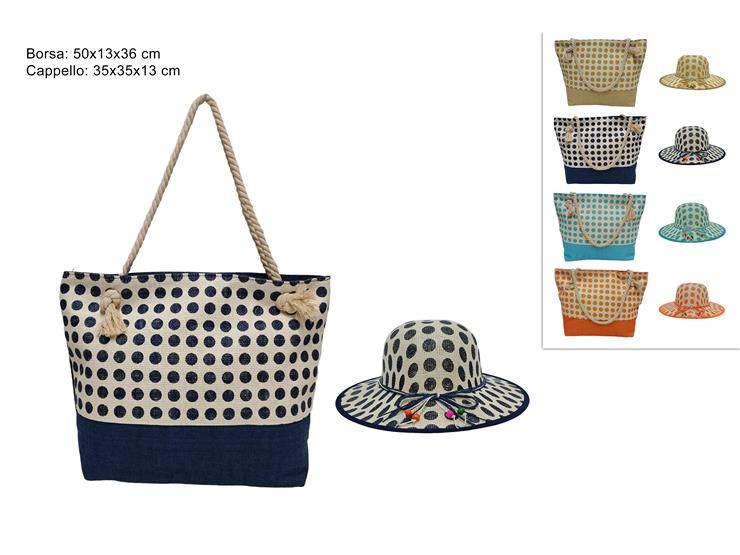 1 Pezzo Borsa Mare e Cappello Abbinato Pois 50 x 13 x 36 cm 4 Colori