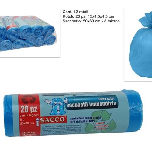Sacchi per Spazzatura Immondizia Blu 50 x 60 cm 20 Pezzi - immagine 1