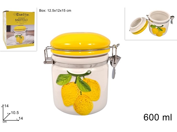 Barattolo Contenitore da Cucina in Ceramica Decoro Limoni 600 ml