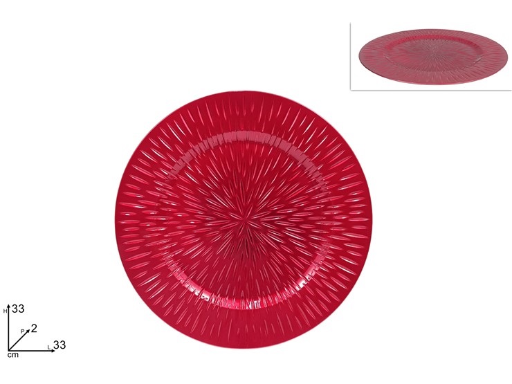 1 Pezzo Sottopiatto Natale Natalizio in Plastica Intarsiato Rosso 33 cm