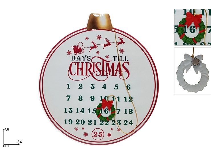 1 Pezzo Calendario Avvento Natale Palla in Latta 38 x 34 cm Vari Decori